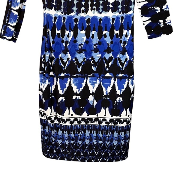 Joseph Ribkoff Abstract Print Stretch Knit Blue Black White Sheath Dress 8 - Picture 5 of 13